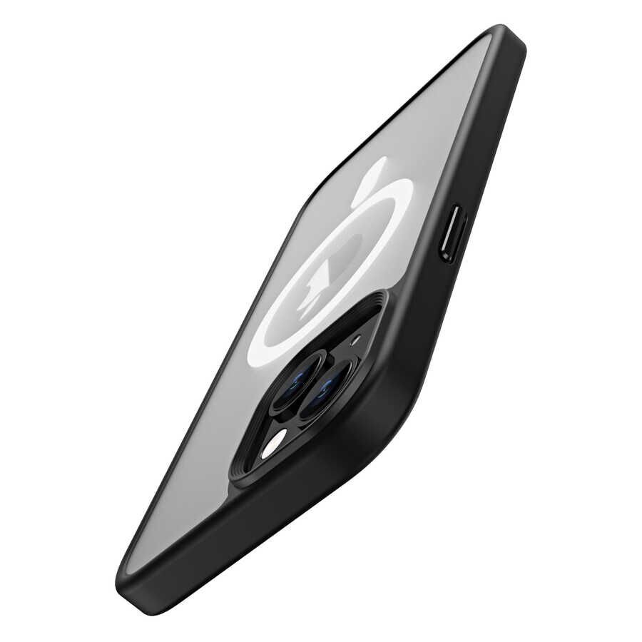 Apple  iPhone 14 Plus Kılıf Şarj Destekli Kontrast Metal Hassas Buton Tasarım Kapak (hibrit-mag) Mavi