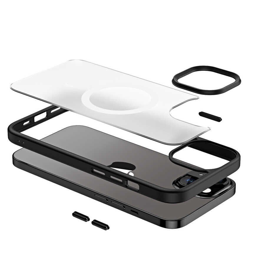 Apple  iPhone 14 Plus Kılıf Şarj Destekli Kontrast Metal Hassas Buton Tasarım Kapak (hibrit-mag) Mavi