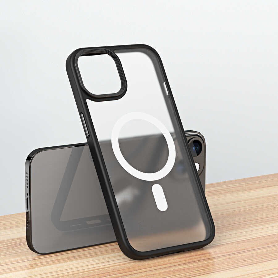 Apple  iPhone 14 Plus Kılıf Şarj Destekli Kontrast Metal Hassas Buton Tasarım Kapak (hibrit-mag) Mavi