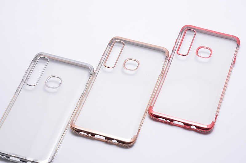 Galaxy A9 2018 Kılıf Zore Tek Sıra Taşlı Silikon