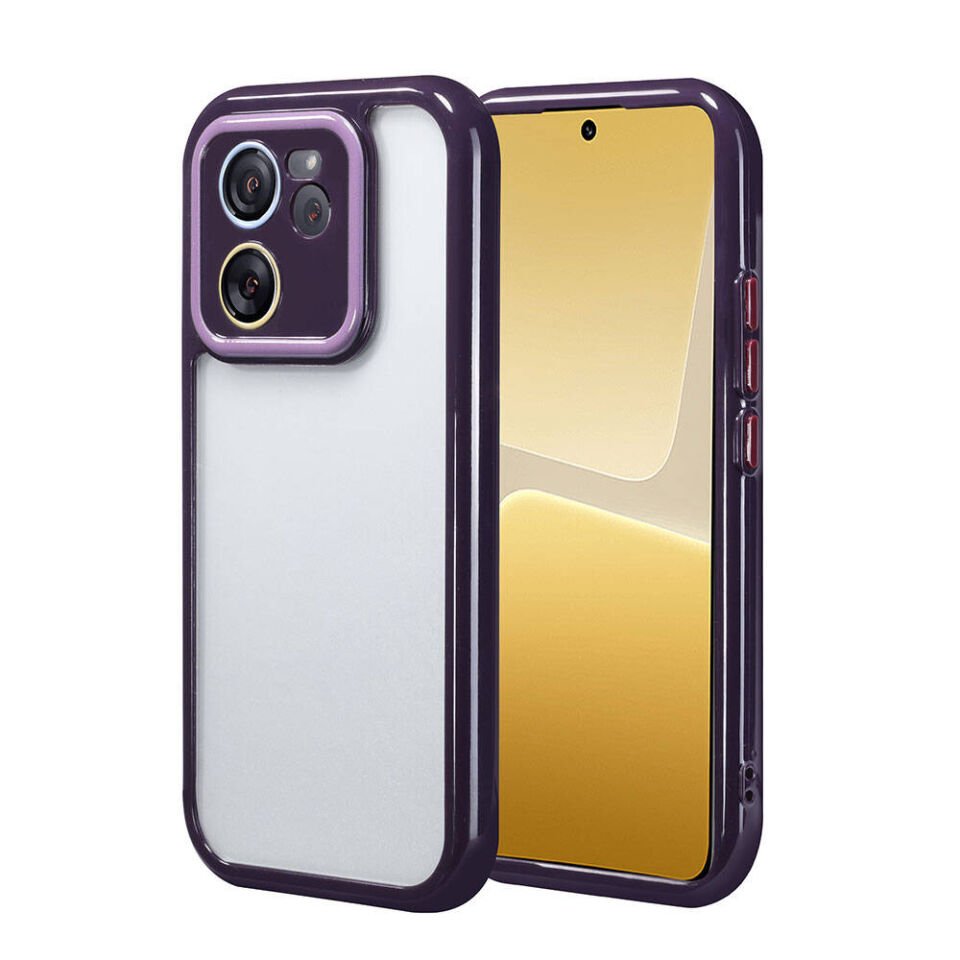Xiaomi Mi 13T Kılıf Kamera Korumalı Renkli Kenar ve Çerçeve Tasarımlı Kapak (Vitamin) Derin Mor