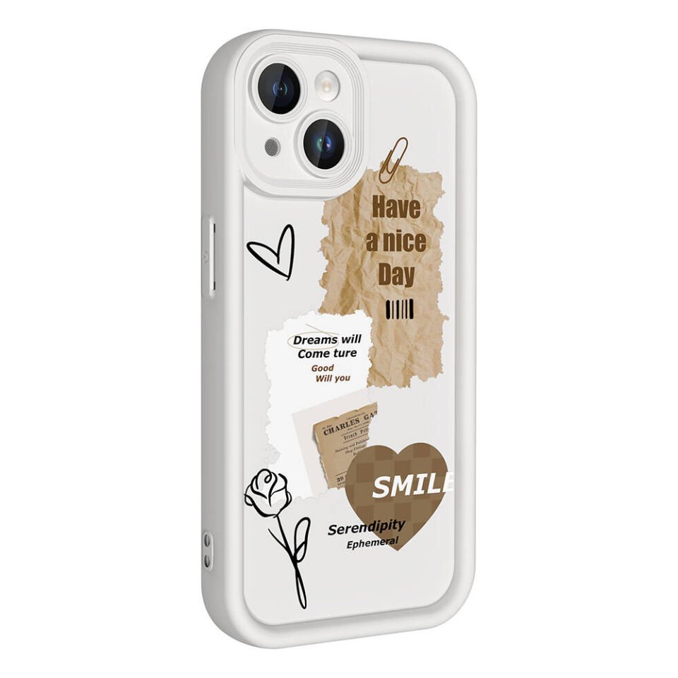 Apple  iPhone 15 Kılıf Kamera Korumalı Baskılı Arka Yüzey Kapak (Klas) Beyaz