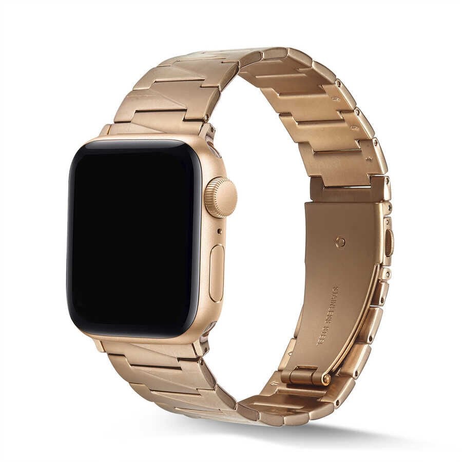Apple Watch 2/3/4/5/6/7/8/se/nike 38mm 40mm 41mm Metal Kordon Renkli Tasarım (KRD-48) Rose Gold