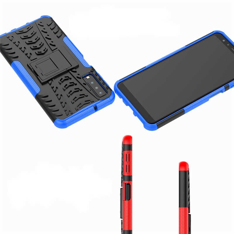 Samsung Galaxy A7 2018 Kılıf Standlı Korunaklı Silikon Kapak (hibrit) Beyaz