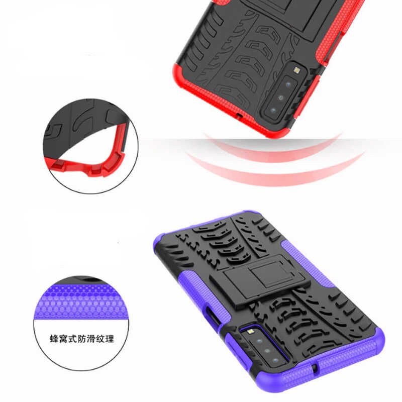 Samsung Galaxy A7 2018 Kılıf Standlı Korunaklı Silikon Kapak (hibrit) Beyaz