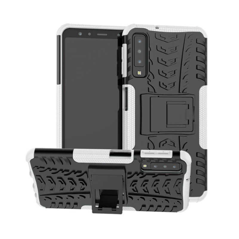 Samsung Galaxy A7 2018 Kılıf Standlı Korunaklı Silikon Kapak (hibrit) Beyaz