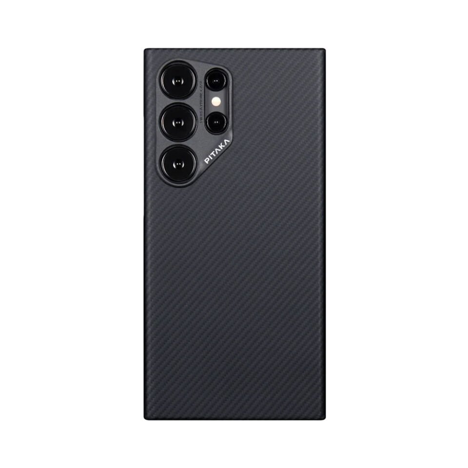 Samsung Galaxy S24 Ultra Kılıf Magsafe Şarj Özellikli 600D Aramid Fiber Pitaka Ultra-Slim Classic Serisi Black-Grey Twill Kapak