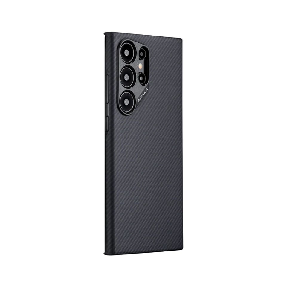 Samsung Galaxy S24 Ultra Kılıf Magsafe Şarj Özellikli 600D Aramid Fiber Pitaka Ultra-Slim Classic Serisi Black-Grey Twill Kapak