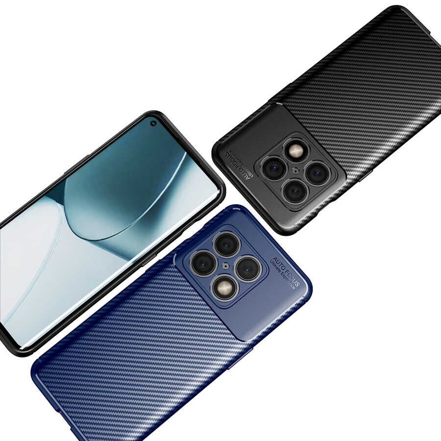 One Plus 10 Pro Kılıf Kamera Çıkıntılı Karbon Fiber Dokulu Renk Atmaz Kapak (NEGRO) Siyah