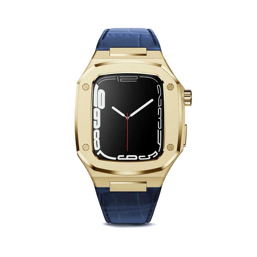 Apple Watch 2/3/4/5/6/7/8/se/ultra/nike 42mm 44mm 45mm 49mm Metal Kordon Tasarım (KRD-67) Lacivert-Gold