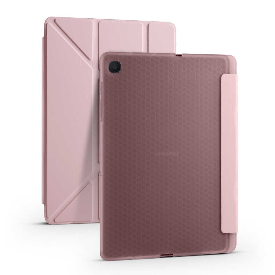 Samsung Galaxy Tab A7 10.4 T500 T505 T507 Kılıf Kalem Bölmeli Standlı Kılıf (TR) Rose Gold