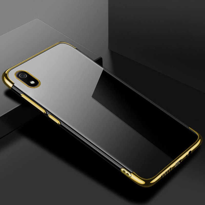 Xiaomi Redmi 7A Kılıf Dört Köşe Renkli Lazer Şeffaf Silikon Kapak (GLİTTER) Gold