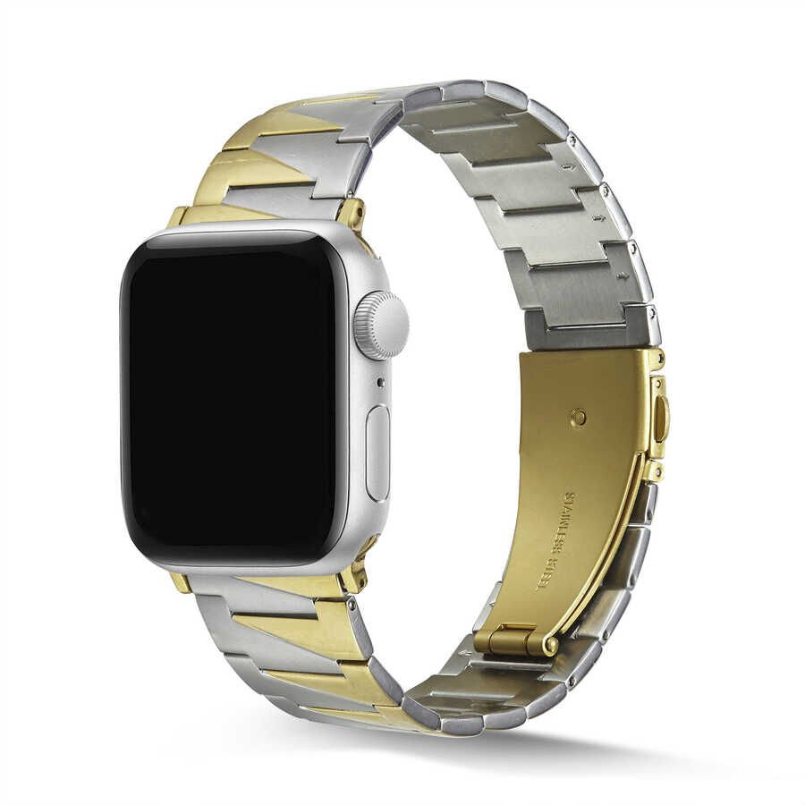 Apple Watch 2/3/4/5/6/7/8/se/nike 38mm 40mm 41mm Metal Kordon Renkli Tasarım (KRD-48) Gümüş-Gold