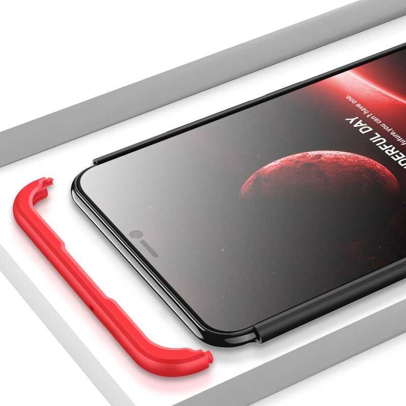 Huawei Y7 Prime 2019 Kılıf 360 Tam Koruma Ön Ve Arka Sert Mika Kapak Orjinal Ays Gkk Kapak Siyah-Kırmızı