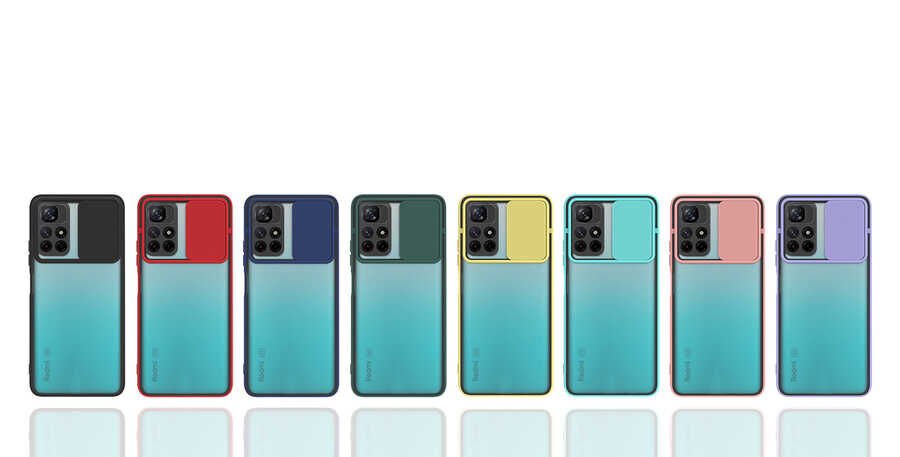 Xiaomi Redmi Note 11T 5G Kılıf Slayt Sürgülü Kamera Korumalı Renkli Silikon Kapak Siyah