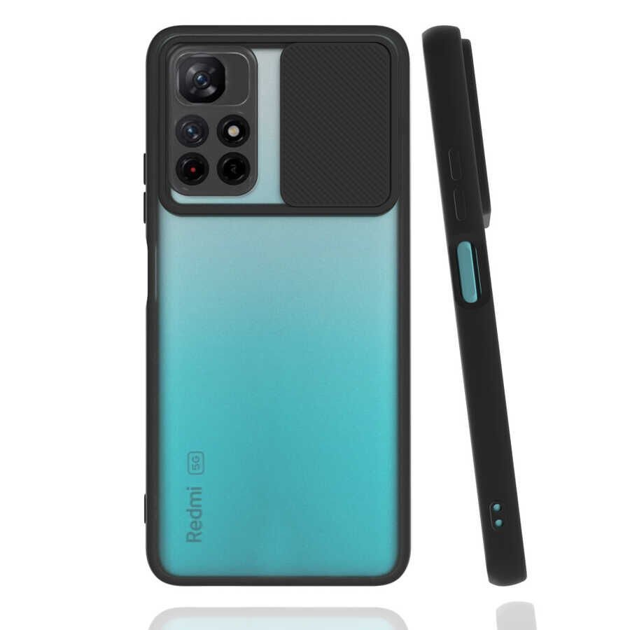 Xiaomi Redmi Note 11T 5G Kılıf Slayt Sürgülü Kamera Korumalı Renkli Silikon Kapak Siyah