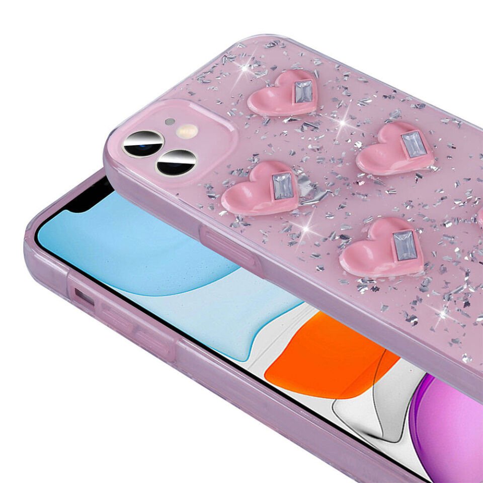 Apple iPhone 11 Kılıf Airbagli Simli Arka Yüzey Parıltılı Silikon Kapak (IŞILTI) Lila