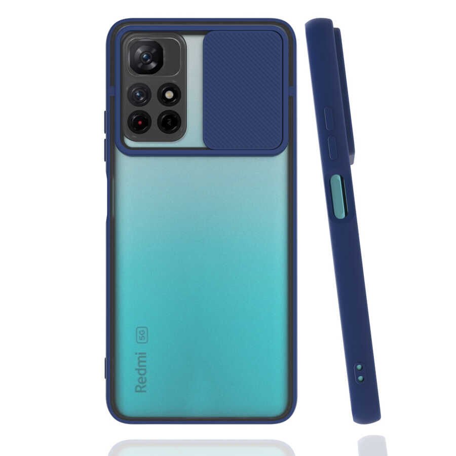 Xiaomi Redmi Note 11T 5G Kılıf Slayt Sürgülü Kamera Korumalı Renkli Silikon Kapak Lacivert