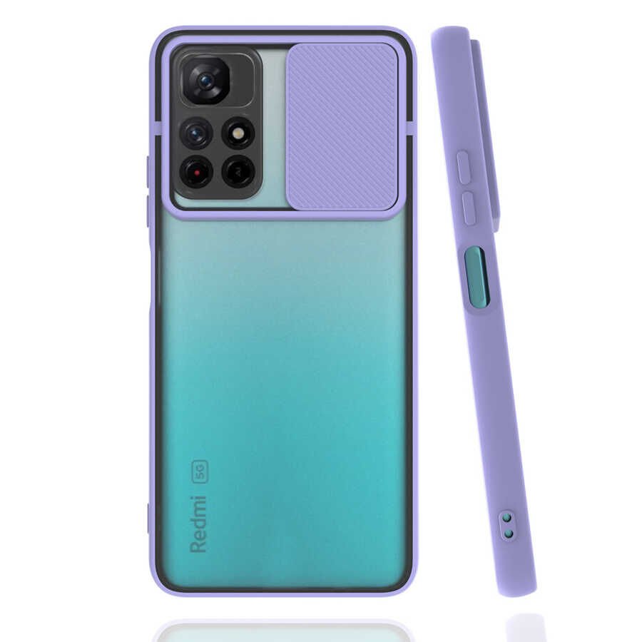Xiaomi Redmi Note 11T 5G Kılıf Slayt Sürgülü Kamera Korumalı Renkli Silikon Kapak Lila