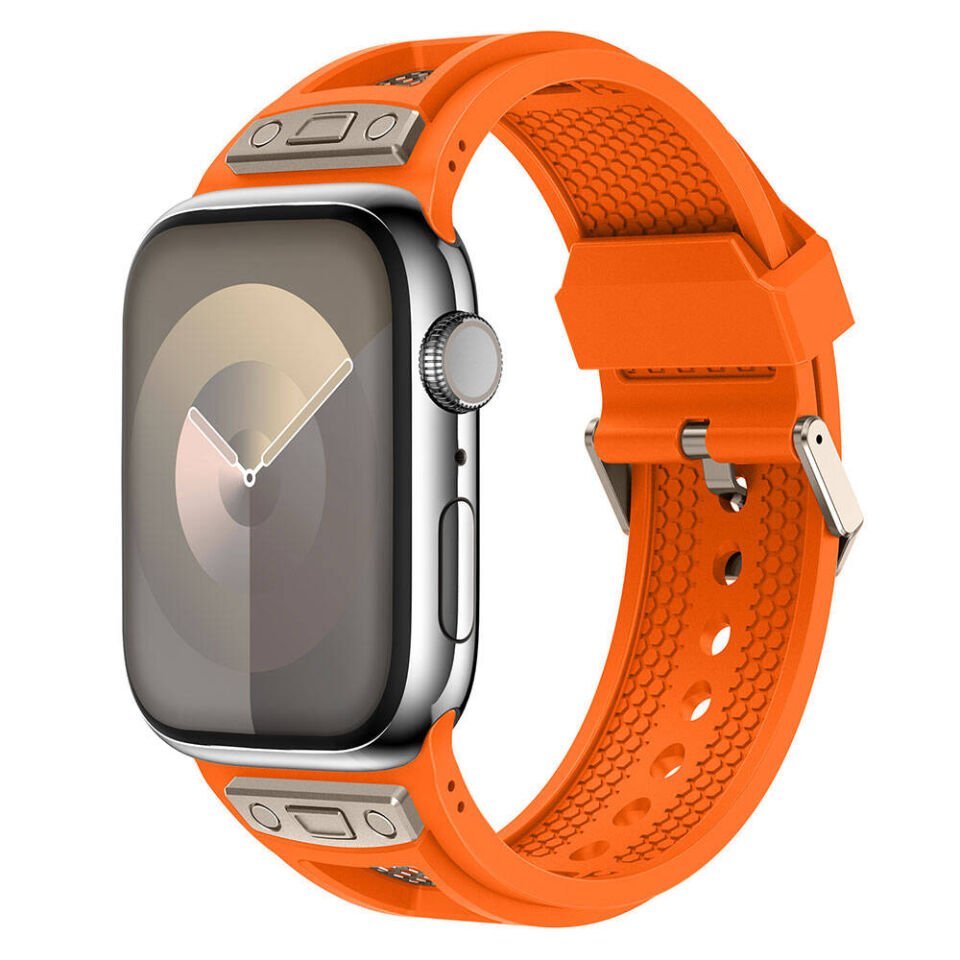Apple Watch 42mm HEPTEKİLETİŞİM KRD-117 Hava Alabilen Delikli Metal Süslemeli Desenli Silikon Kordon