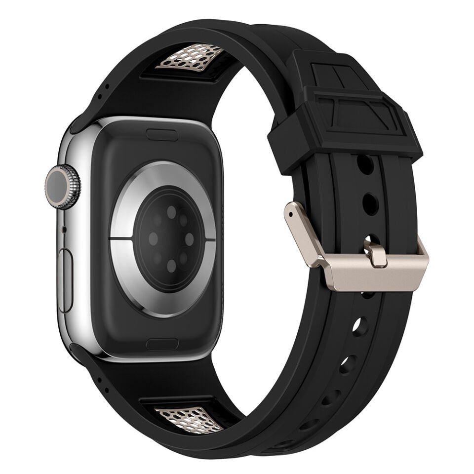 Apple Watch 42mm HEPTEKİLETİŞİM KRD-117 Hava Alabilen Delikli Metal Süslemeli Desenli Silikon Kordon