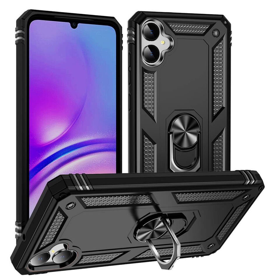 Samsung Galaxy A05 Kılıf Tank Zırh Yüzüklü Mıknatıslı Standlı Kapak (VEGA) Siyah