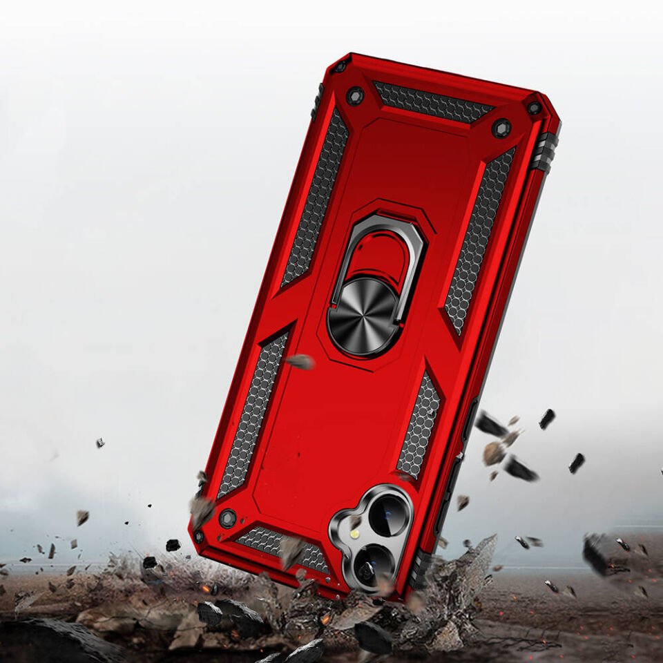 Samsung Galaxy A05 Kılıf Tank Zırh Yüzüklü Mıknatıslı Standlı Kapak (VEGA) Siyah