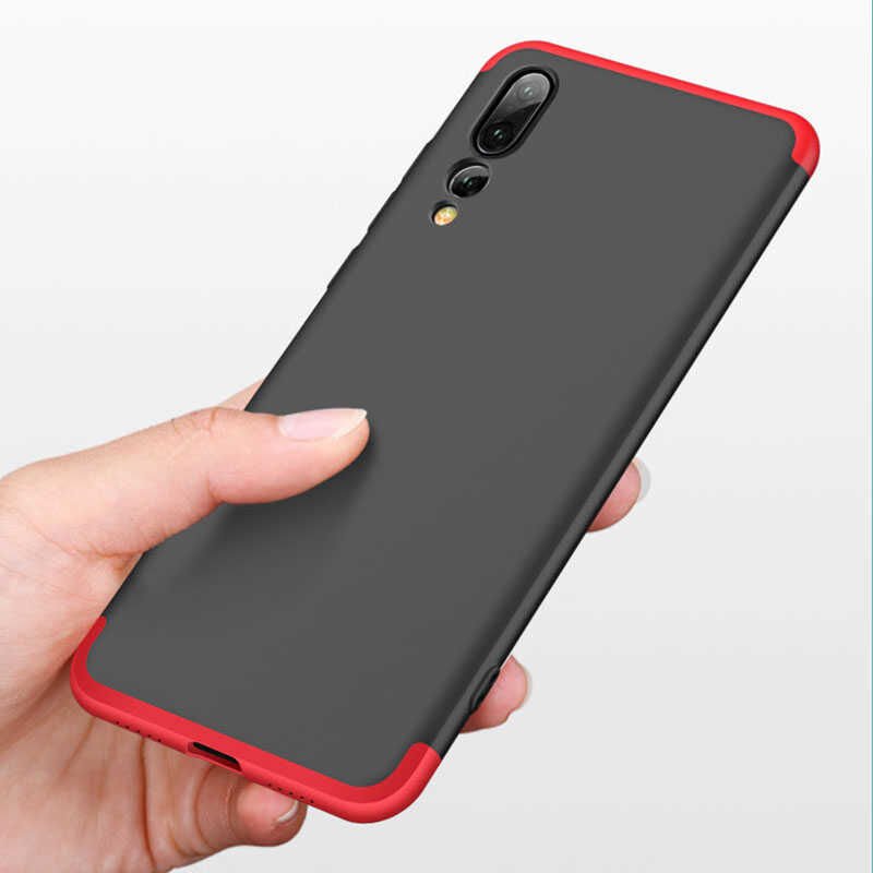 Huawei P20 Pro Kılıf 360 Tam Koruma Ön Ve Arka Sert Mika Kapak Orjinal Ays Gkk Kapak Siyah-Kırmızı