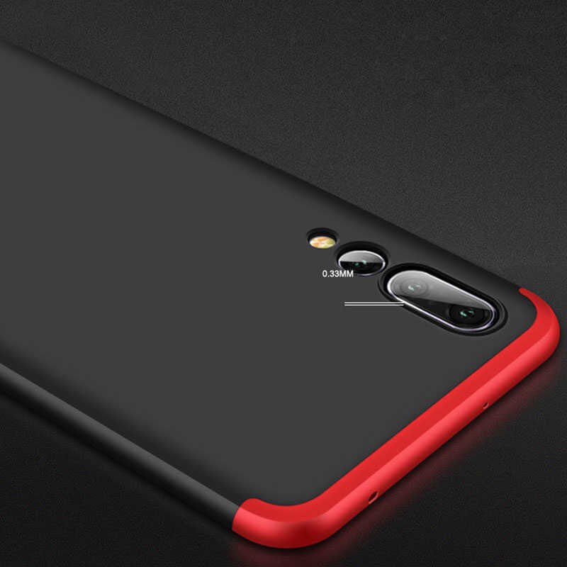 Huawei P20 Pro Kılıf 360 Tam Koruma Ön Ve Arka Sert Mika Kapak Orjinal Ays Gkk Kapak Siyah-Kırmızı