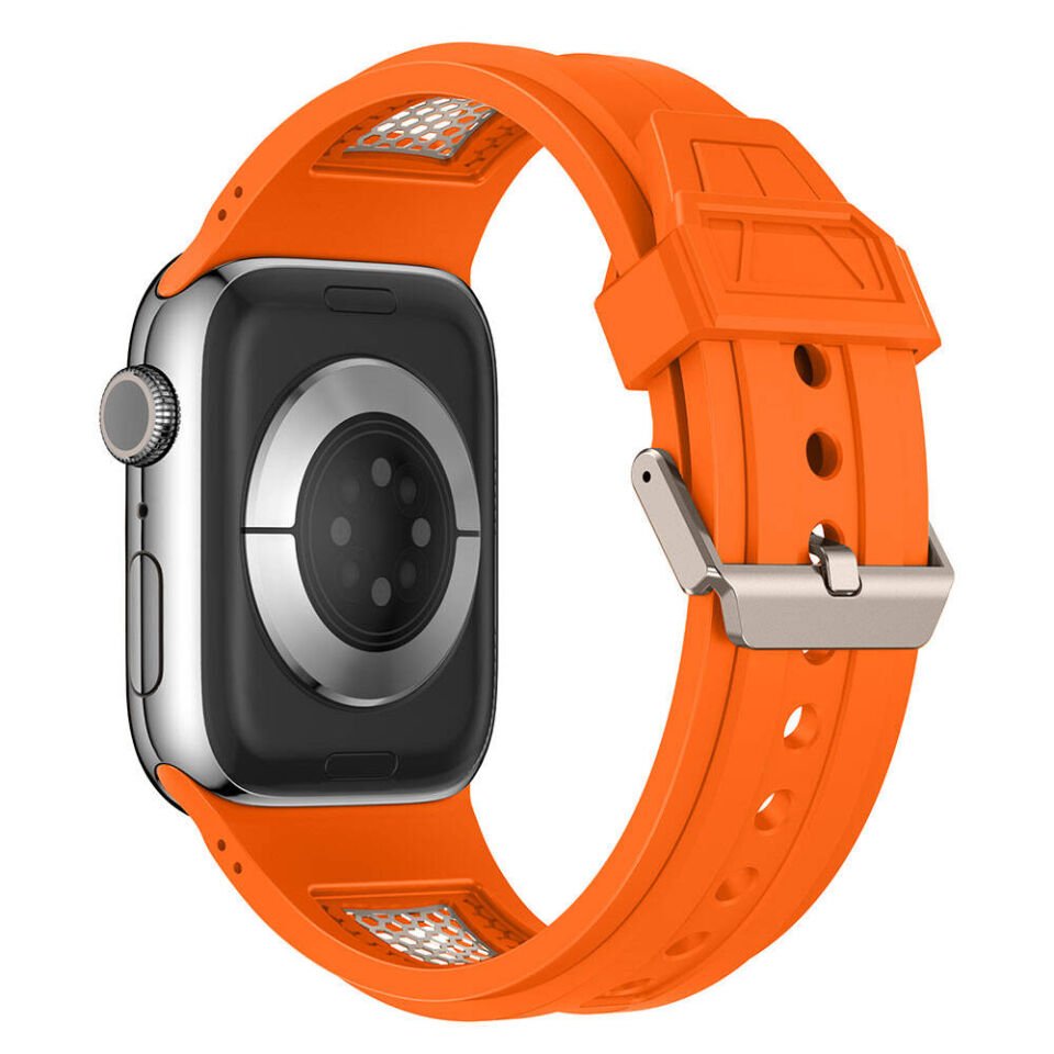 Apple Watch 44mm HEPTEKİLETİŞİM KRD-117 Hava Alabilen Delikli Metal Süslemeli Desenli Silikon Kordon