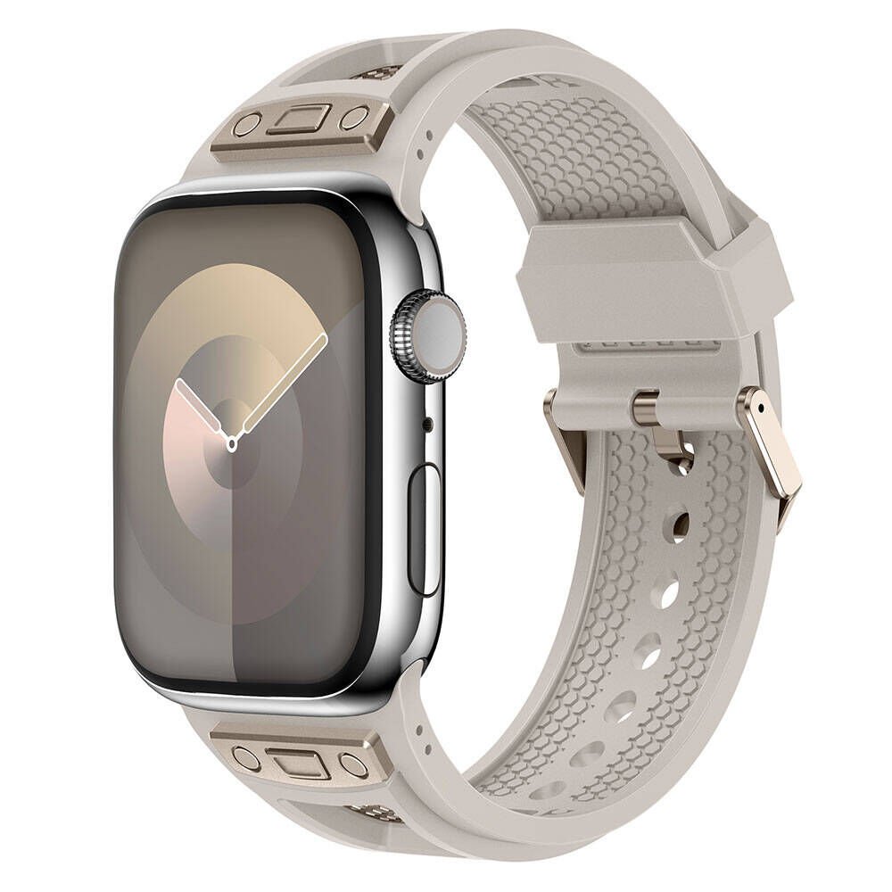 Apple Watch 44mm HEPTEKİLETİŞİM KRD-117 Hava Alabilen Delikli Metal Süslemeli Desenli Silikon Kordon