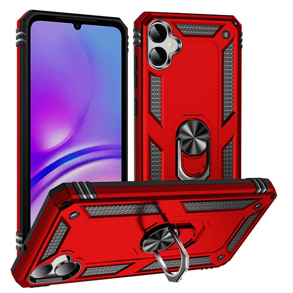 Samsung Galaxy A05 Kılıf Tank Zırh Yüzüklü Mıknatıslı Standlı Kapak (VEGA) Kırmızı