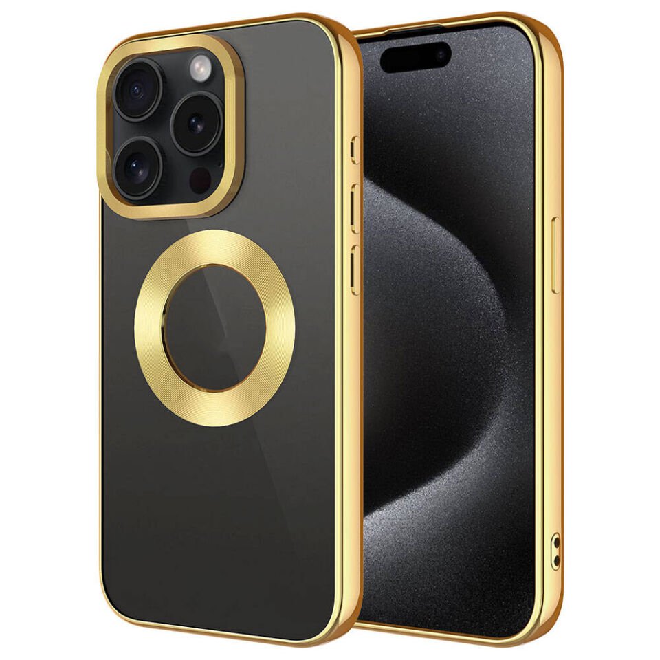 Apple iPhone 15 Pro Max Kılıf Kamera Lens Korumalı Logo Gösteren Parlak Kenarlı Kapak (TEK-OMEGA) Derin Mor