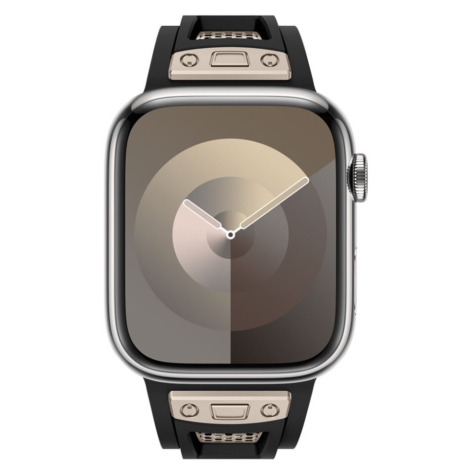 Apple Watch 7 45mm HEPTEKİLETİŞİM KRD-117 Hava Alabilen Delikli Metal Süslemeli Desenli Silikon Kordon