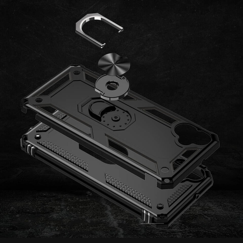 Samsung Galaxy A05 Kılıf Tank Zırh Yüzüklü Mıknatıslı Standlı Kapak (VEGA) Mavi