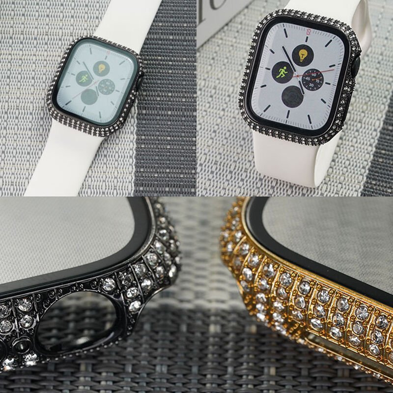 Apple Watch 7 41mm HEPTEKİLETİŞİM Watch Gard 24 Kenarları Taşlı Sert PC Kasa Ve Ekran Koruyucu