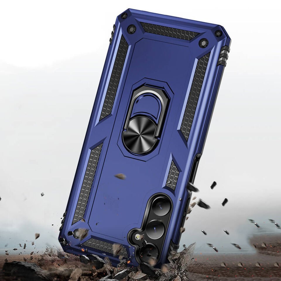 Samsung Galaxy A05S Kılıf Tank Zırh Yüzüklü Mıknatıslı Standlı Kapak (VEGA) Siyah