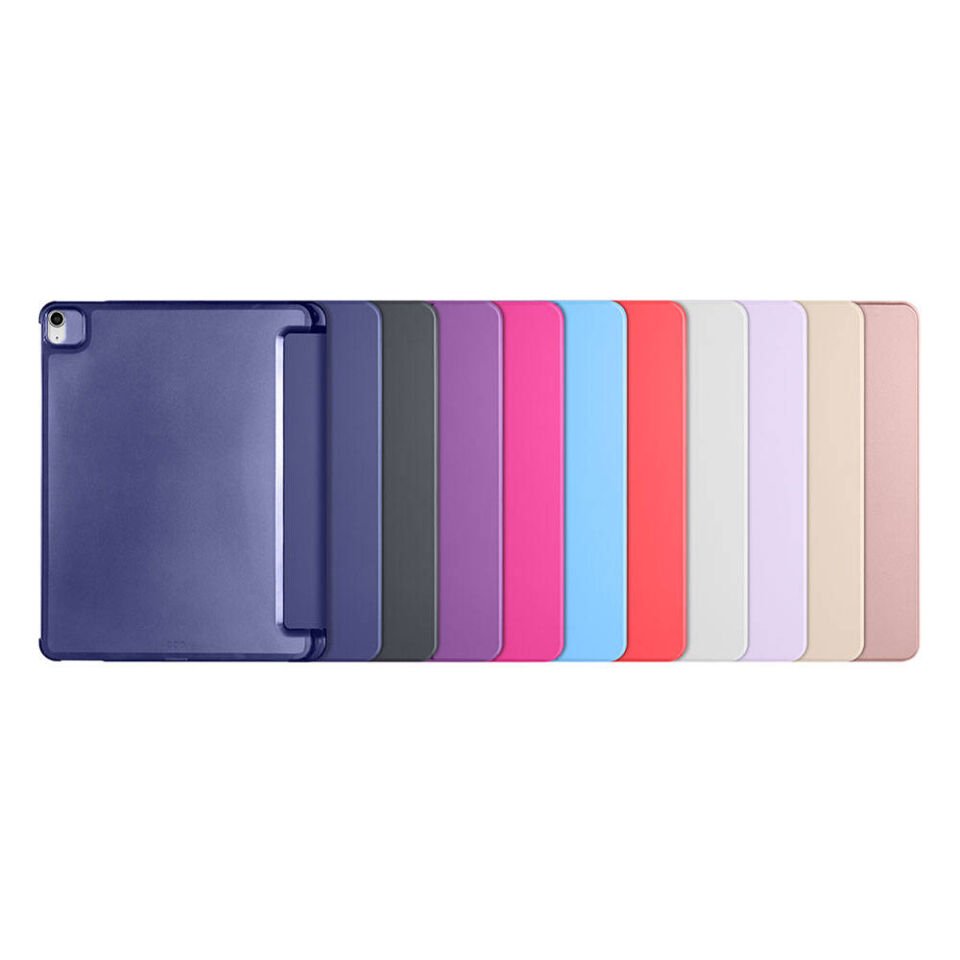 Apple iPad Air 10.9 2020 (4.Nesil) Kılıf Arkası Silikon Pu Deri 360 Korumalı Tasarım (SC.) Pembe Koyu