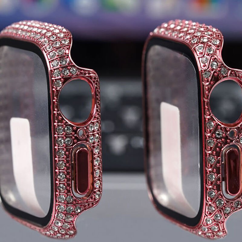 Apple Watch 7 45mm HEPTEKİLETİŞİM Watch Gard 24 Kenarları Taşlı Sert PC Kasa Ve Ekran Koruyucu