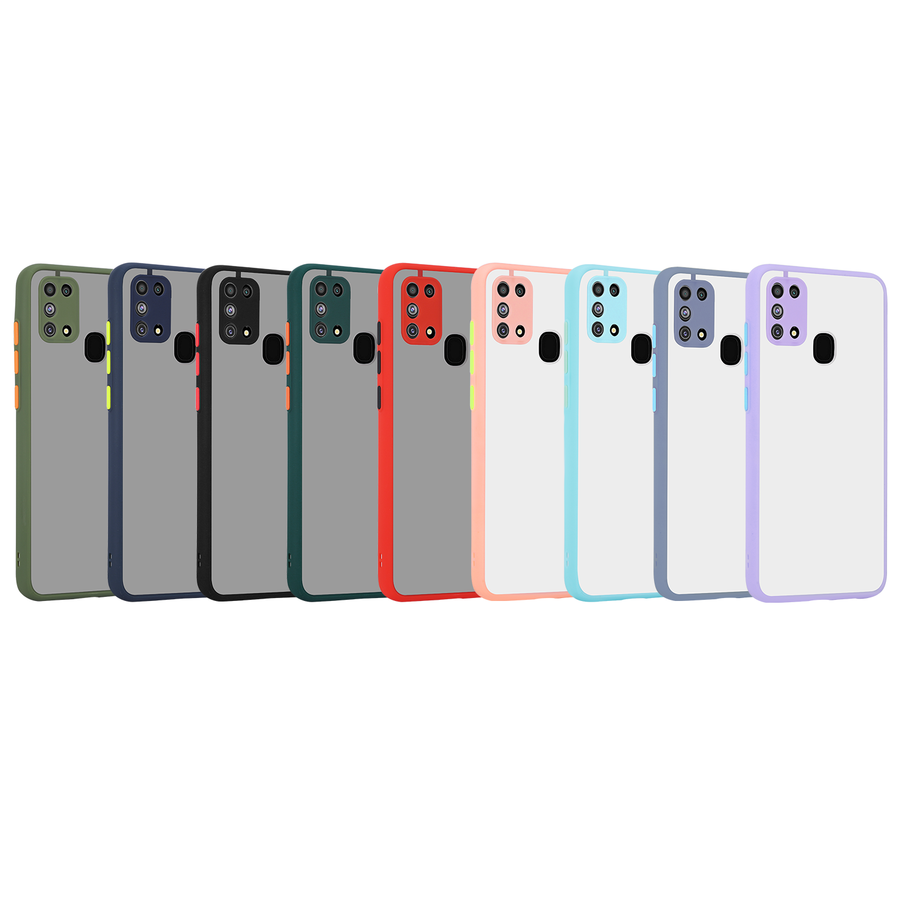 Samsung Galaxy M31 Kılıf Mat Kamera Korumalı Renkli Tuşlu Sert Silikon Kapak (HUX) Mor