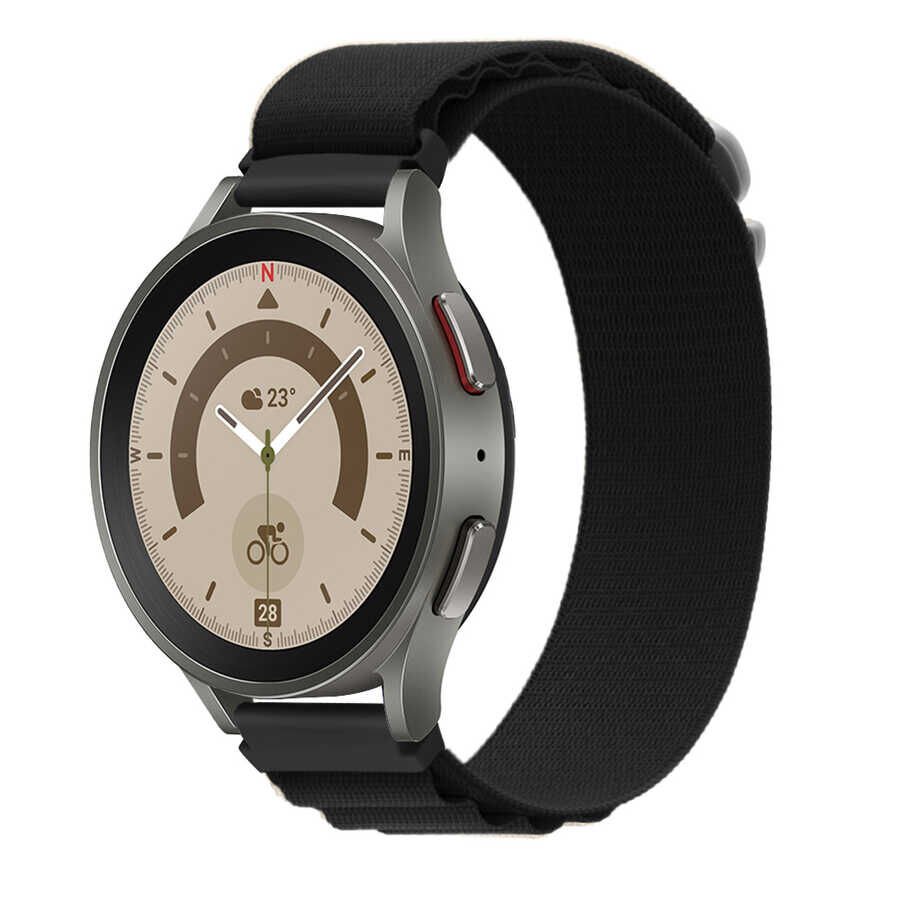 Samsung Galaxy Watch Active 2 44mm (20mm) Hasır Kordon Naylon Örgülü (KRD-74) Siyah