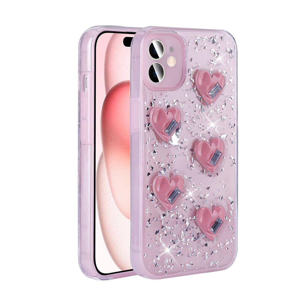 Apple iPhone 14 Kılıf Airbagli Simli Arka Yüzey Parıltılı Silikon Kapak (IŞILTI) Pembe