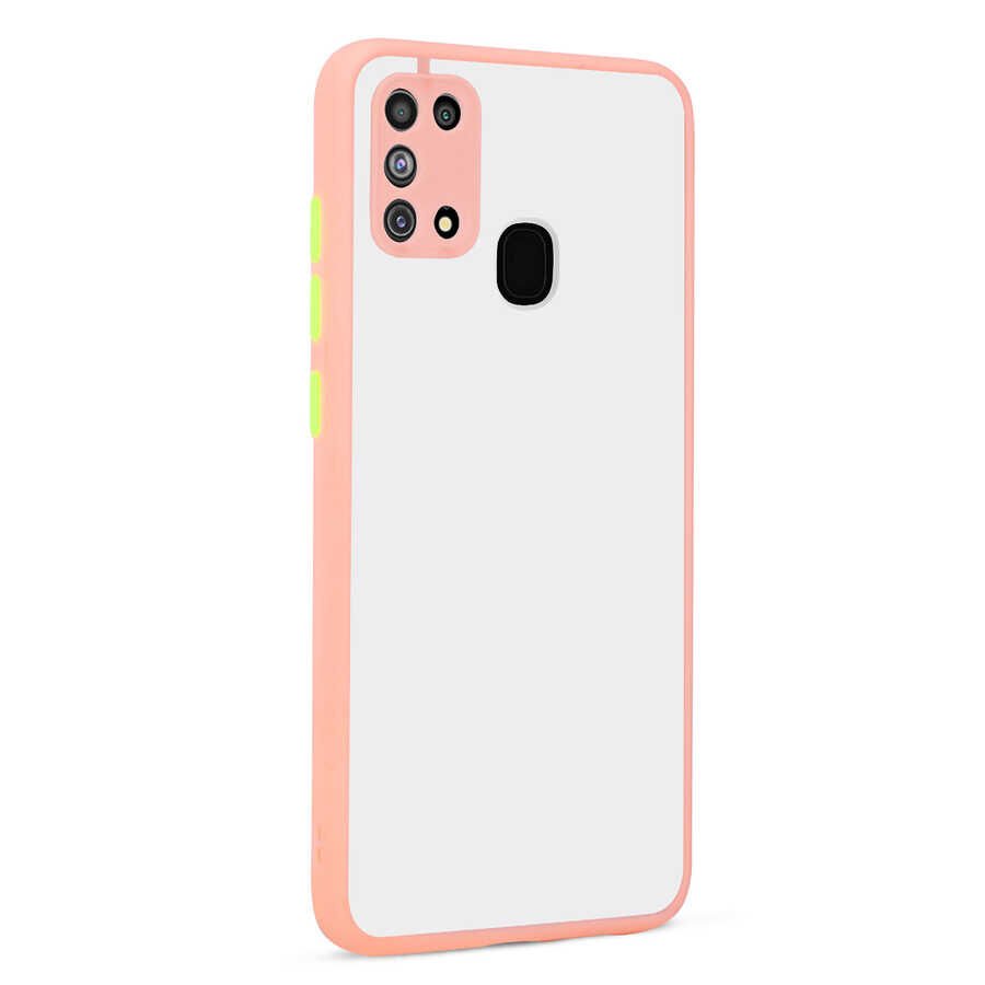 Samsung Galaxy M31 Kılıf Mat Kamera Korumalı Renkli Tuşlu Sert Silikon Kapak (HUX) Pembe
