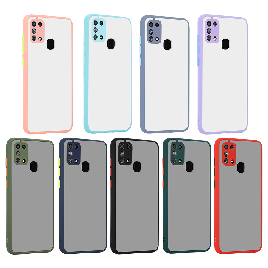 Samsung Galaxy M31 Kılıf Mat Kamera Korumalı Renkli Tuşlu Sert Silikon Kapak (HUX) Pembe