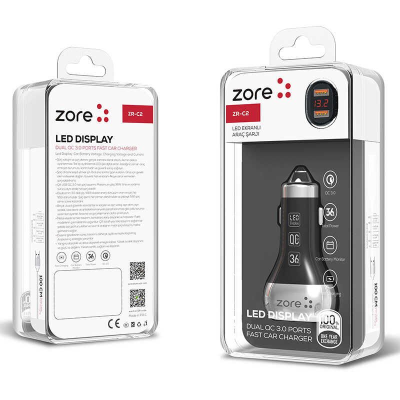 ZR-C2 Micro 2 in 1 Araç Şarj Seti Siyah