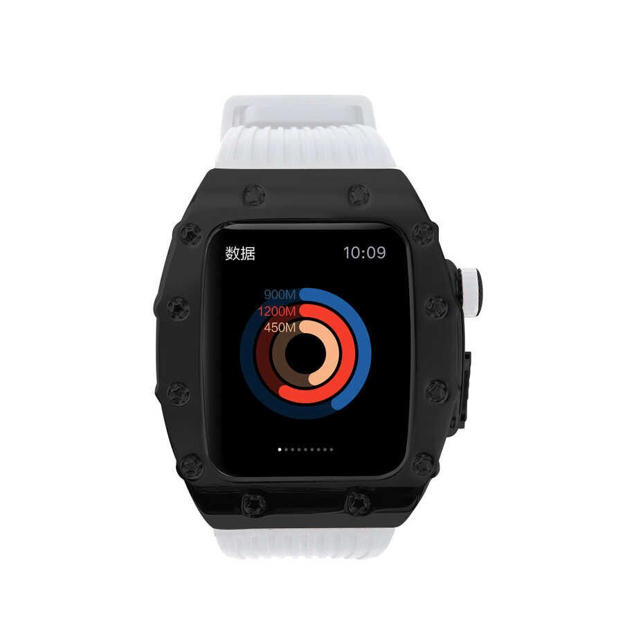 Apple Watch 2/3/4/5/6/7/8/se/ultra/nike 42mm 44mm 45mm 49mm Metal Kordon Tasarım (KRD-65) Beyaz-Gümüş