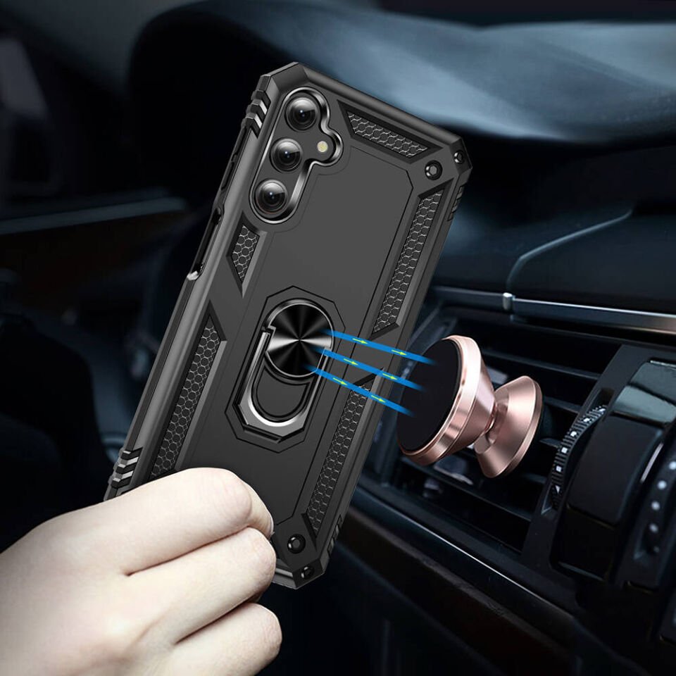 Samsung Galaxy A25 Kılıf Tank Zırh Yüzüklü Mıknatıslı Standlı Kapak (VEGA) Kırmızı