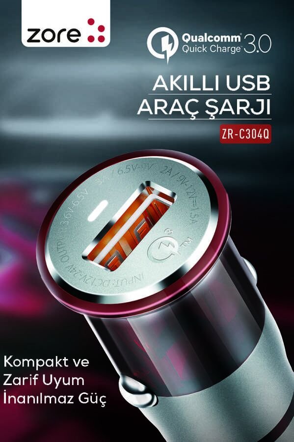 ZR-C304Q Micro Araç Şarj Seti Siyah