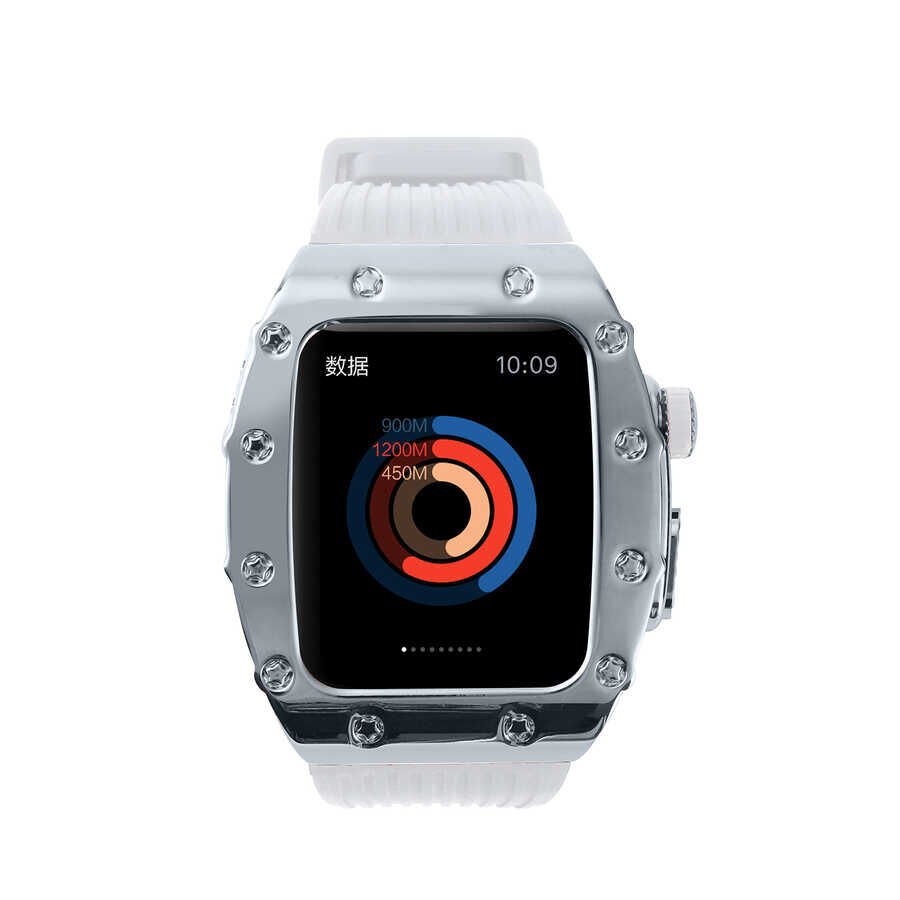Apple Watch 2/3/4/5/6/7/8/se/ultra/nike 42mm 44mm 45mm 49mm Metal Kordon Tasarım (KRD-65) Beyaz-Rose Gold