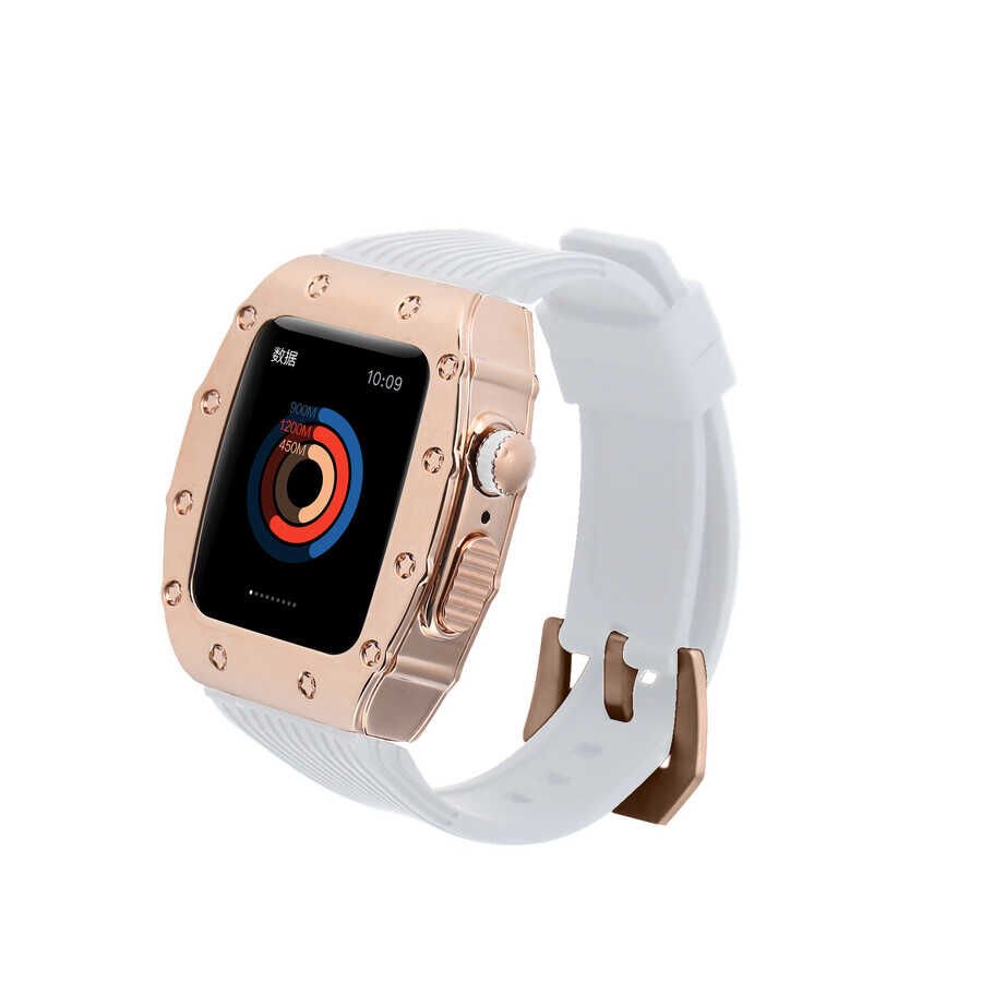 Apple Watch 2/3/4/5/6/7/8/se/ultra/nike 42mm 44mm 45mm 49mm Metal Kordon Tasarım (KRD-65) Beyaz-Rose Gold